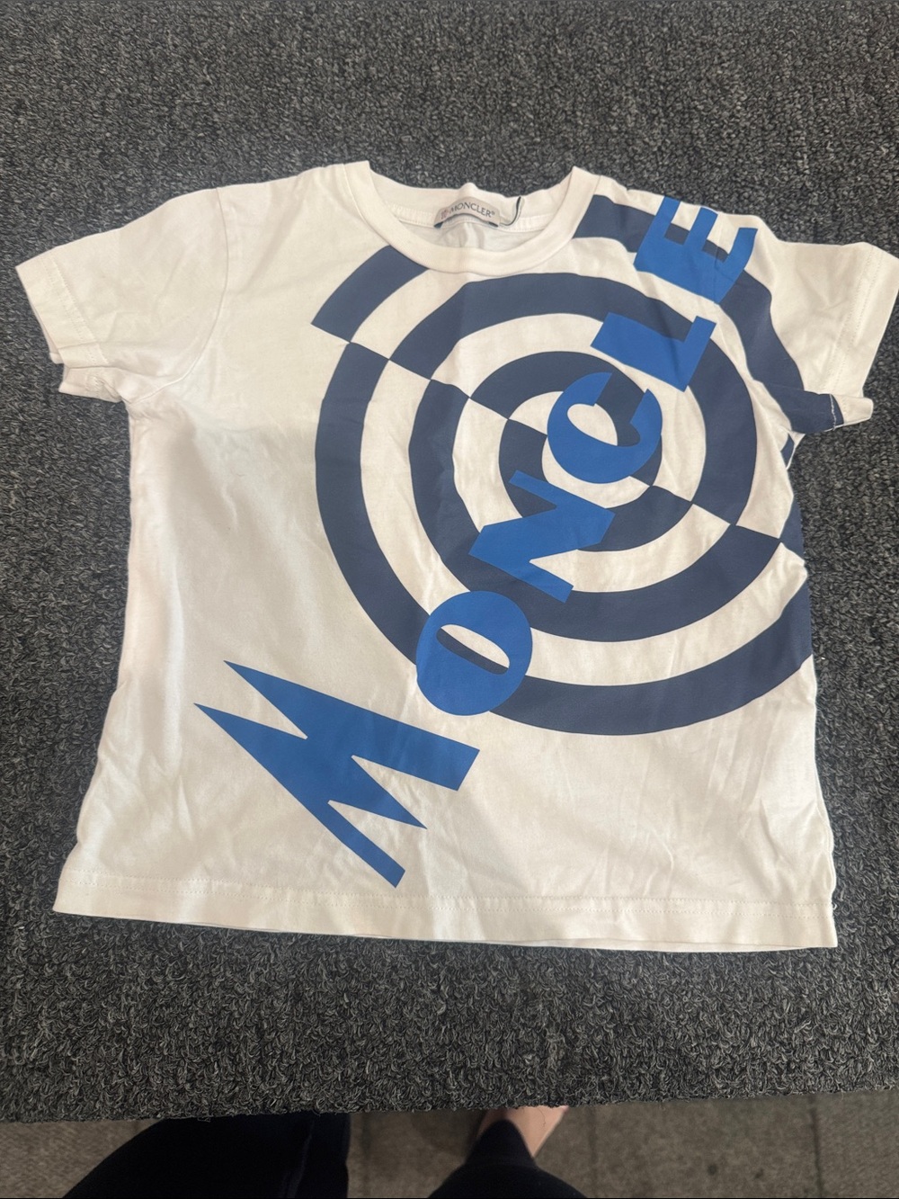 Moncler White Tee with Blue Target Logo